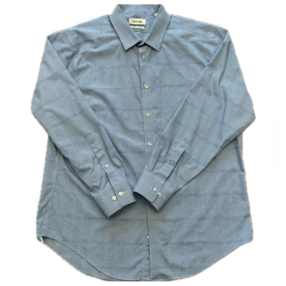 Calvin Klein Blue and White Check Dress Shirt 16 1/2 32/33